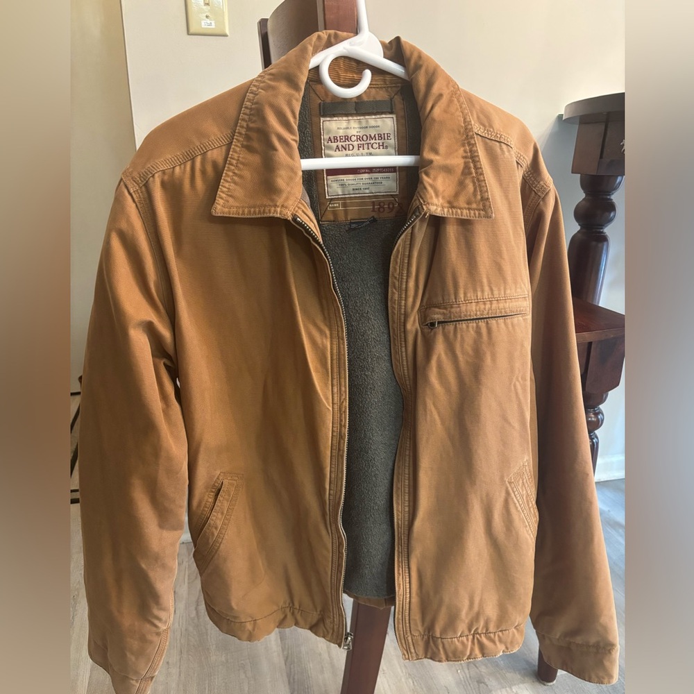 Abercrombie & Fitch brown canvas fleece lined jacket Mens size Medium